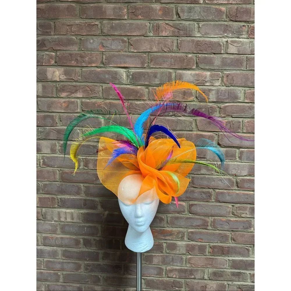 Kentucky Derby Custom Orange Multi Feather Fascinator
